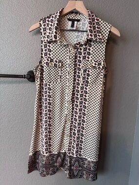 BCBGMaxAzria Paisley Sleeveless Button-Front Tunic LARGE